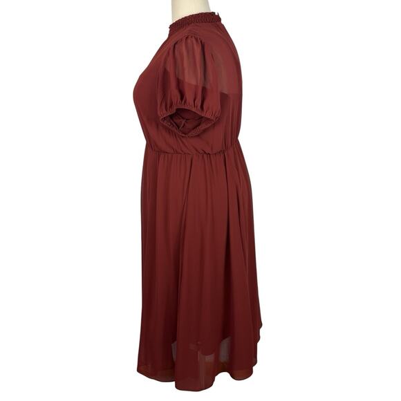 Torrid Dress Women 1X Brown Chiffon Midi Smocked Neck Lined Romantic - Picture 2 of 11